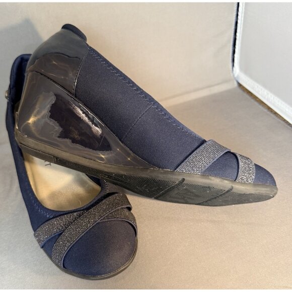 Anne Klein Sport Blue Glittering Criss Cross Strap Accent Slip On Wedges 8.5 - Picture 6 of 8